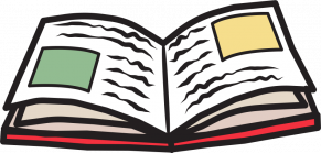open book with writing and images illustration